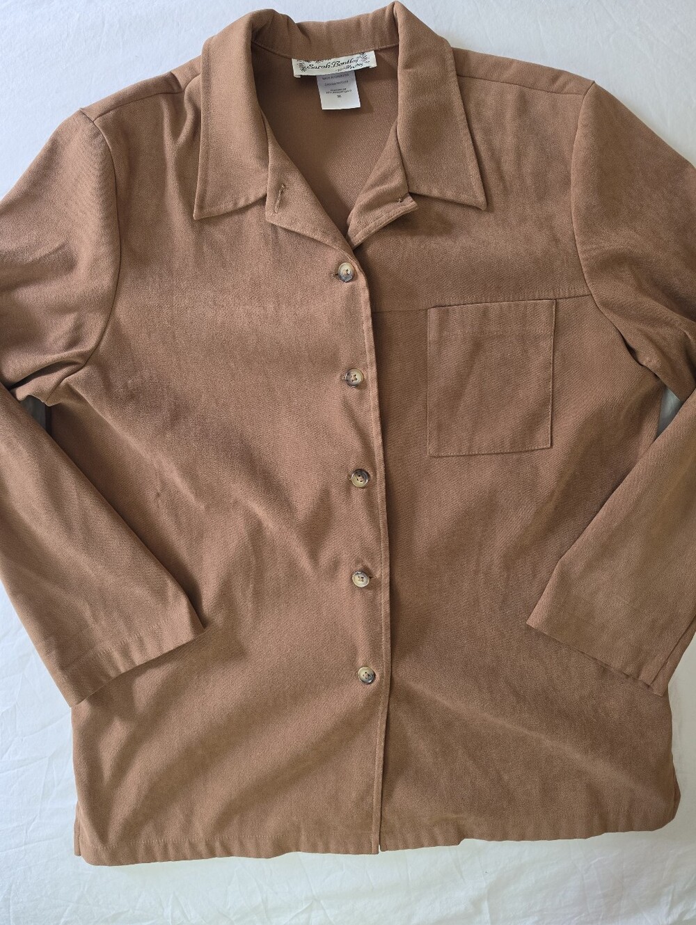 Sarah Bentley Camel Brown Faux Suede Button Up Shirt Jacket Shacket Medium